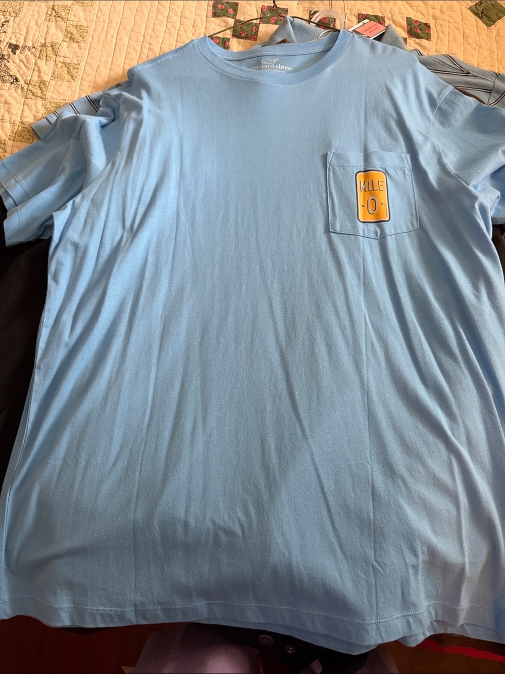 Vineyard Vines Light Blue Short Sleeve Tee with Yellow Pocket Patch